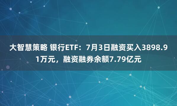 大智慧策略 银行ETF：7月3日融资买入3898.91万元，融资融券余额7.79亿元